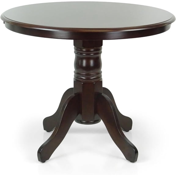 Wickerix Round Solid Wood Dining Table 38.5'' D with Pedestal Base, Kitchen Round Table for 2 and 4 Persons, Restaurant Table, Espresso Color