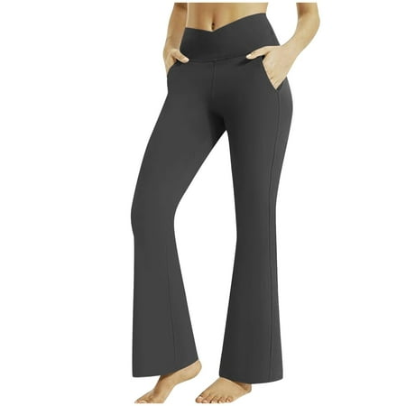 Knosfe Flare Leggings Yoga Tummy Control Bootcut Yoga Pants Women Crossover High Waisted Running Exercise Flare Leggings for Women with Pockets Navy M