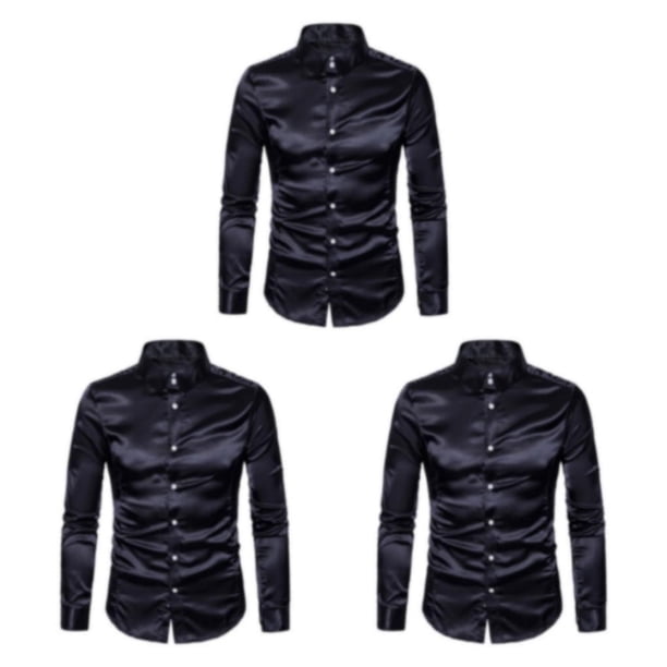 Qarigey Camisa transpirable para hombre Satén con mangas largas - Trabajo Boda o hogar Camisa para hombre Formal Manga larga Grande Type1 NO1
