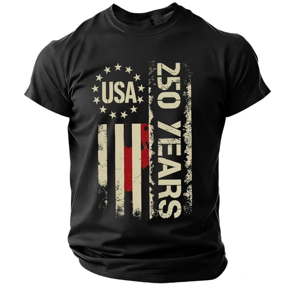 CUSTG Men T-Shirts O-Neck Patriotic Graphic Short Sleeve T Shirt Commemorative Anniversary Casual Tee Everyday Celebrate America's 250th Anniversary Versatile 1776-2026 4th Of July Tops