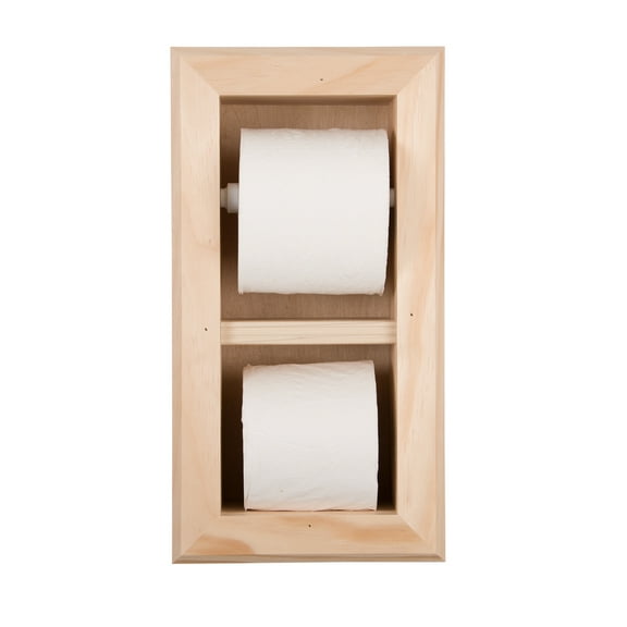 Boreas Recessed Solid Wood Double Toilet Paper Holder 7 x 14.5 - Unfinished
