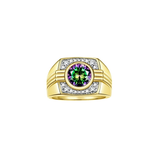 RYLOS Mens Rings Yellow Gold Plated Silver Designer Round Gemstone & Diamond Ring Alexandrite June Birthstone Rings For Men, Men's Rings, Silver Rings, Sizes 8 - 13