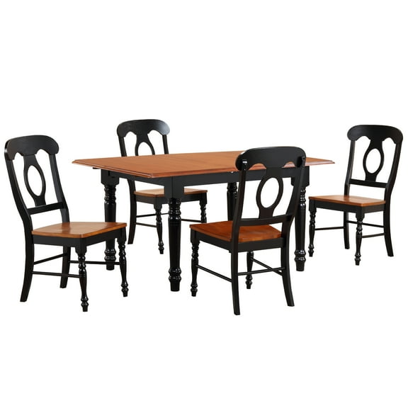 Selections 5PC 60" Rectangle Extendable Butterfly Dining Set Black/Cherry Wood