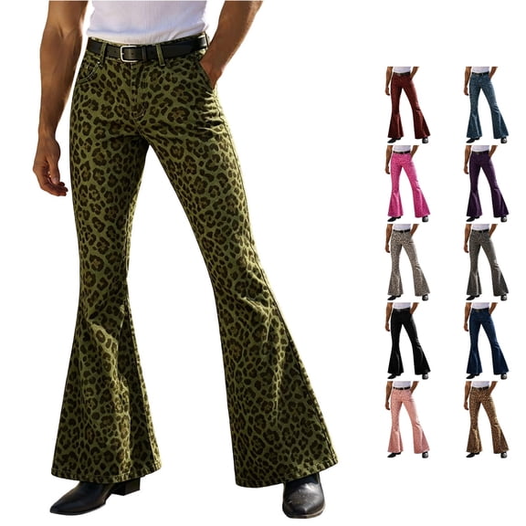 WDDDD Men's Leopard Relaxed Flared Pants Modern Street Everyday Casual Army Green M