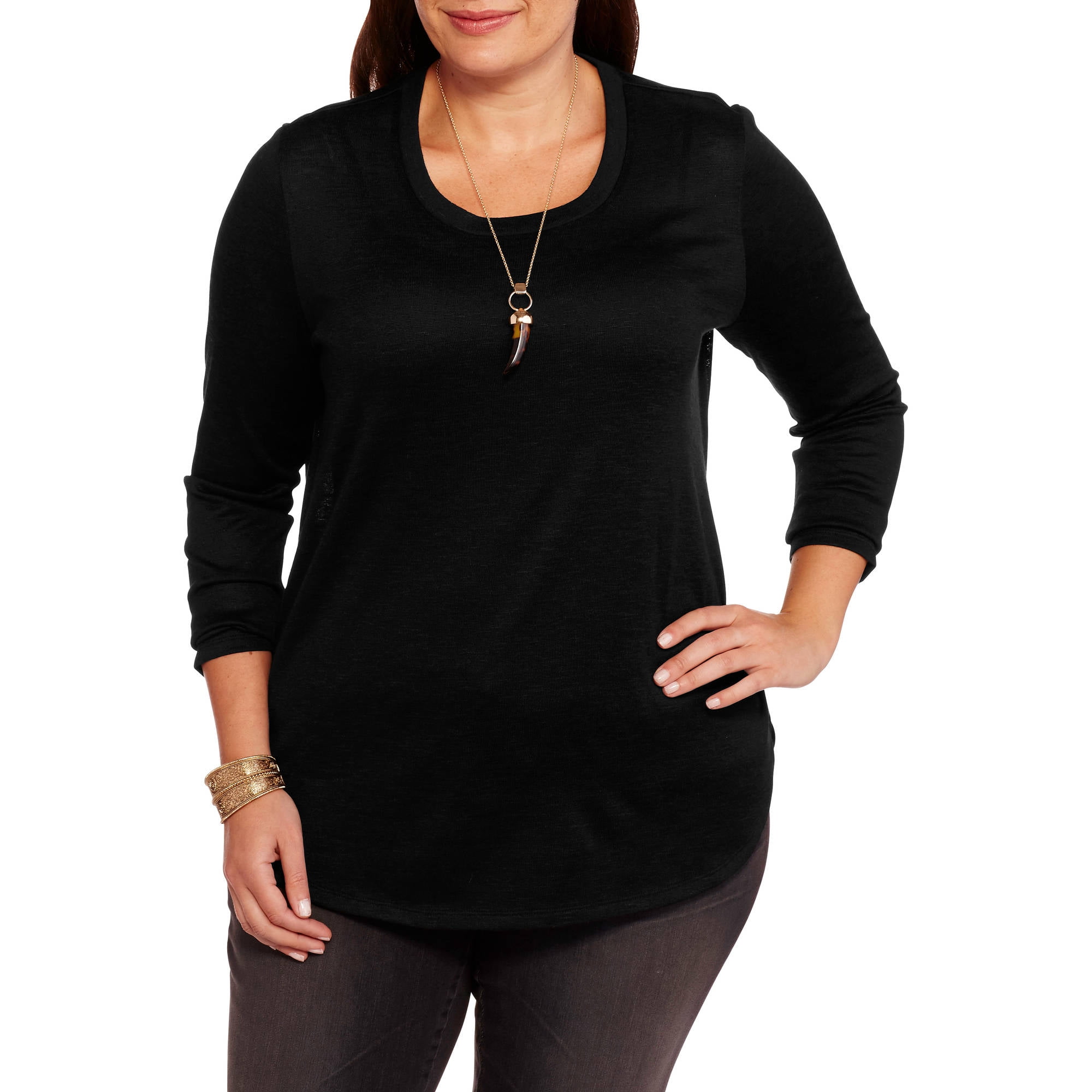 Women's PlusSize Hacci Crew Neck Long Sleeve Knit Top