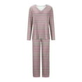 thumbnail image 4 of Diufon Womens Plus Size Pajama Sets Stripe V Neck Long Sleeve Tops Elastic Waist Pants Sleepwear Sets, 4 of 5