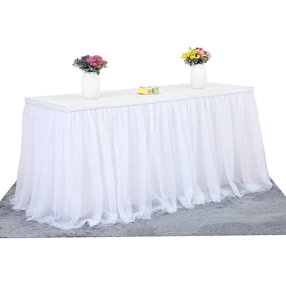 Faldón de mesa Suppromo de tul blanco de 14 pies para mesa rectangular o redonda