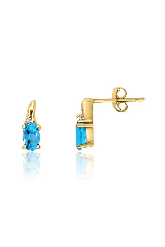 14k Yellow Gold BlueTopaz and Diamond Earrings