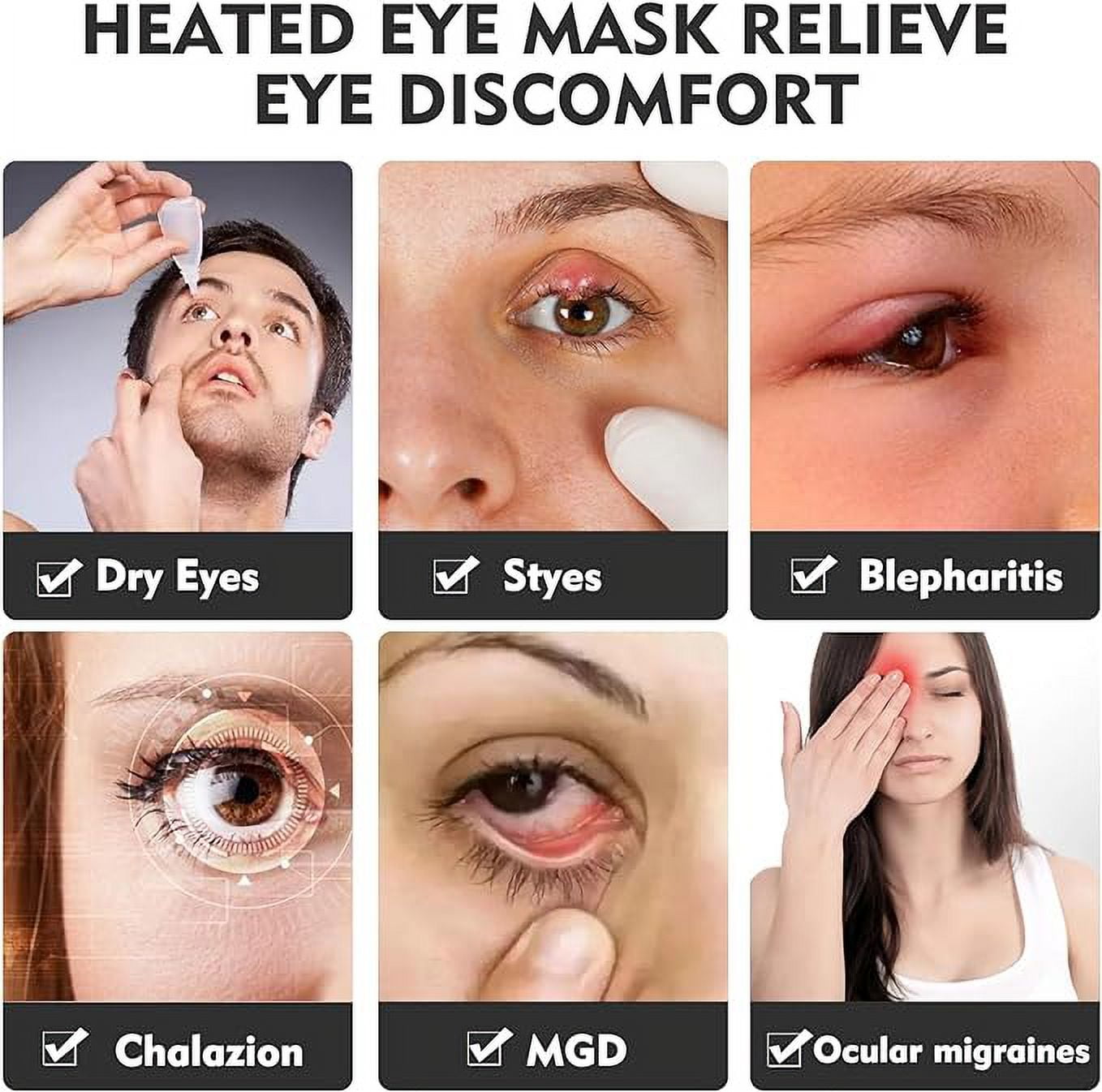 Aroma Season Heated Eye Mask Cordless, Warm Eye Compress for Dry Eyes, Styes, Blepharitis, Chalazion, Heat Therapy to Unclog Gland, Soothe Tired and Sore Eyes