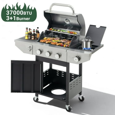 Enyopro 3 Burner Propane Gas Grill, 37,000BTU Stainless Steel BBQ Grill with Brush, Built-in Thermometer, 4 Universal Wheels for Outdoor Cooking Patio Backyard
