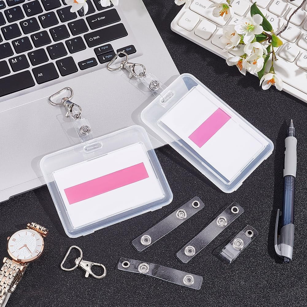 50Pcs Plastic Keychain Clips with 50Pcs Badge Holder Strap D Rings Swivel Lobster Clasps with Plastic Badge Holder Strap with Snap Eyelet Hole for DIY Crafts Key Chain Key Rings Metal Platinum