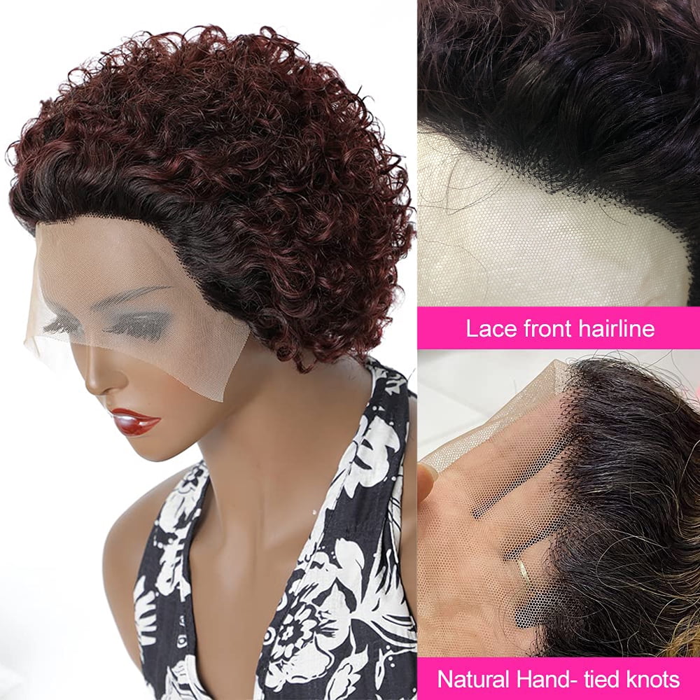 Urbeauty Short Curly Wigs for Black Women Pixie Cut Lace Front Human Hair Wigs Brazilian Virgin Hair Wigs 1B/99J Lace Front Wig Human Hair Glueless Pre Plucked