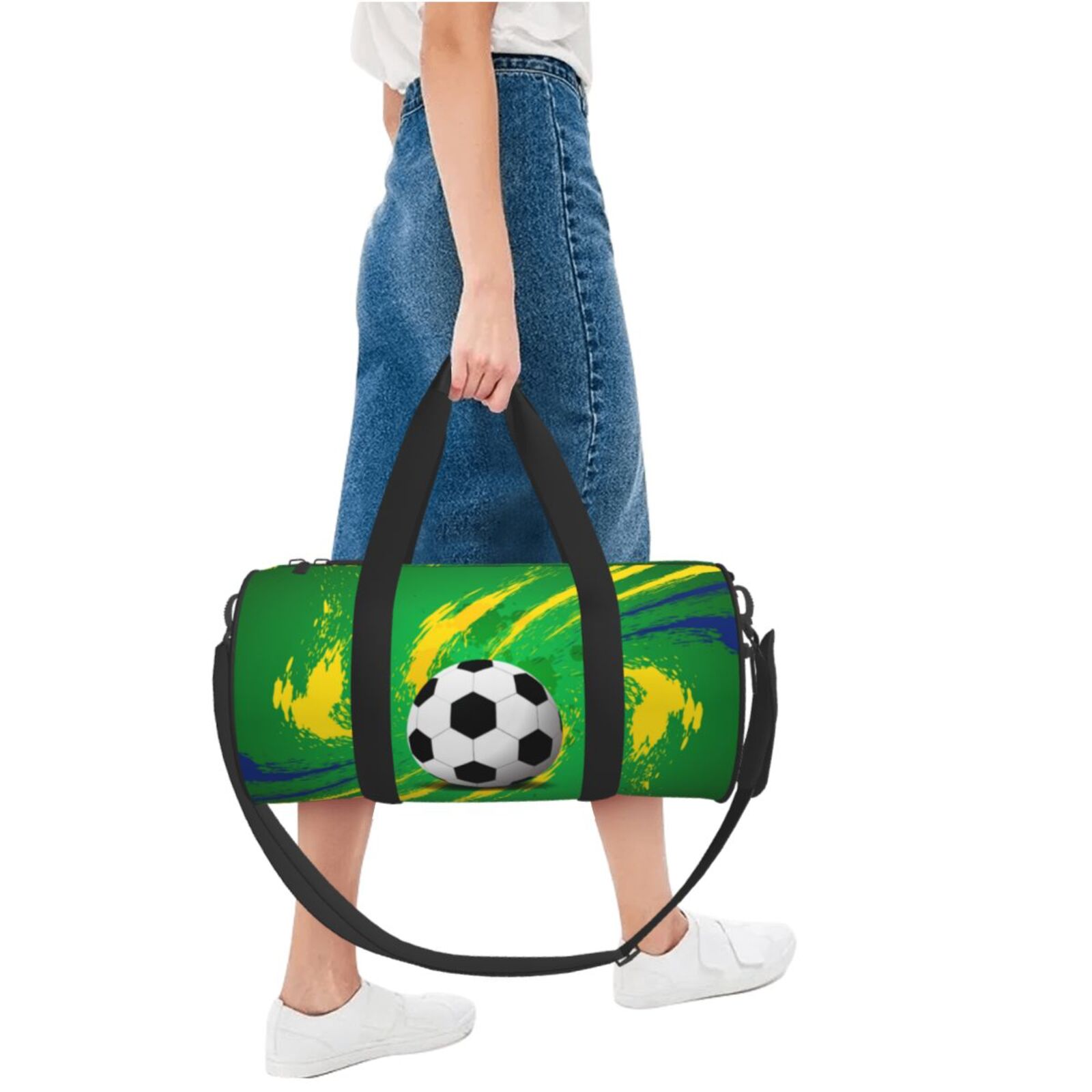 Soccer Brazil Travel Sport Duffle Bag, Canvas Shoulder Tote Gym Bags for Overnight Weekender Dancing Yoga Gymnastics Ballet