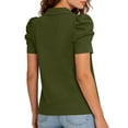 thumbnail image 4 of ClodeEU Women's Notch Collar Puff Short Sleeve Tops ,V Neck Shirts Casual Summer Blouses Fashion Trendy Clothing Army Green,Womens Plus XL, 4 of 5