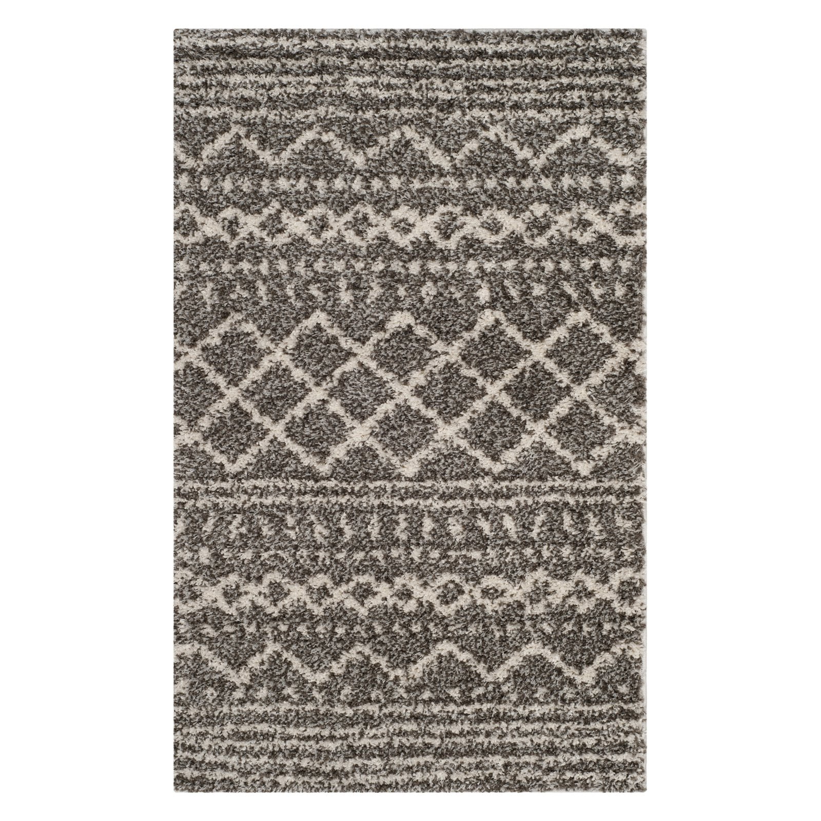 SAFAVIEH Arizona Teagan Geometric Striped Shag Area Rug, Ivory/Beige, 9' x 12'