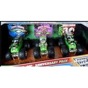 Hot Wheels 2012 Monster Jam Anniversary Set Grave Digger: 3 Trucks 20th, 25th, and 30th Anniversary Editions 1:64 Scale