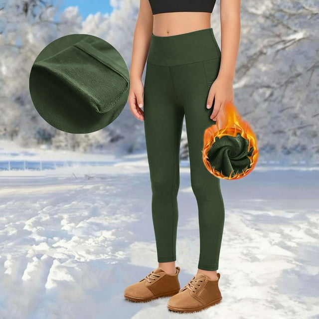 Pantalones de yoga de cintura alta para niña, con forro polar, suaves y cálidos, elásticos y con bolsillos.