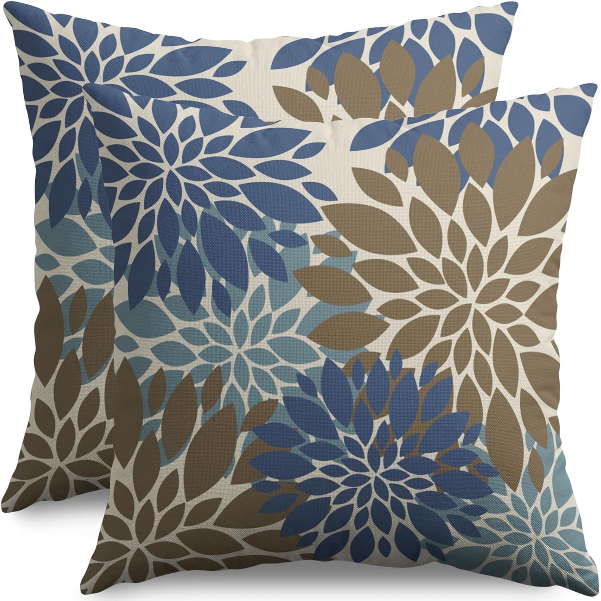 Lot De 2 Housses De Coussin 45x45 Cm – Coton Imprimé Jardin Fleuri Gris Fait Main
