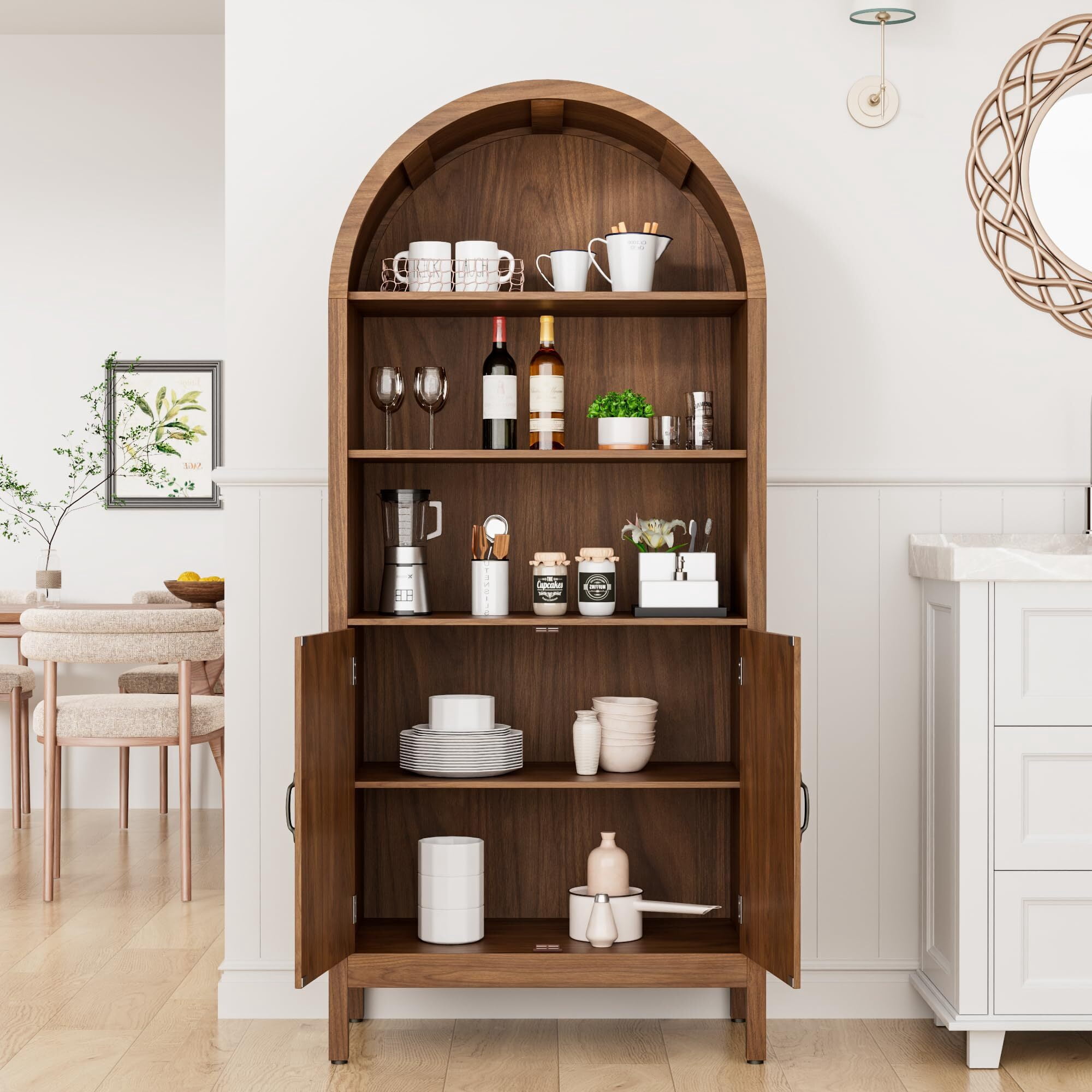 Fsbecl 70.9" fluted tall storage cabinet, arched bookcase cabinet Suitable for Living Room