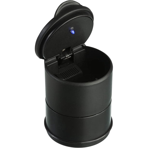 Cenicero portavasos de plástico con tapa y luz LED - Accesorio interior para coche - Furgoneta camper - Luz LED - Porta cigarrillos