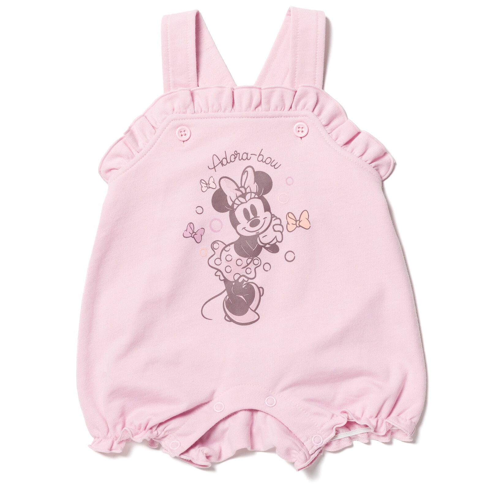 Disney Minnie Mouse Infant Baby Girls French Terry Short Overalls T-Shirt and Hat 3 Piece Outfit Set Newborn to Infant