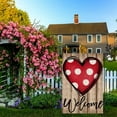 thumbnail image 2 of JOOCAR Valentine's Day Garden Flags, Wood Grain Red Love Love White Polka Dots Welcome 12x18 Inches Reversible Garden Flags for Outdoor Garden Holiday Yard Decoration, 2 of 4
