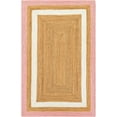 thumbnail image 2 of 5x7 Ft Pink and White & Natural Jute Area Rug, Hand-Woven, Farmhouse Boho Style, Durable & Pet-Friendly Rug for Living Room, Dining Room, and Bedroom, 2 of 5