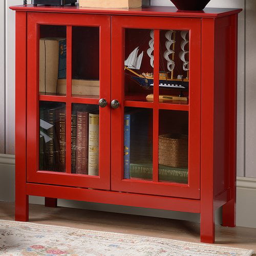 Os Home Office Furniture Red Glass, Red Accent Cabinet With Doors