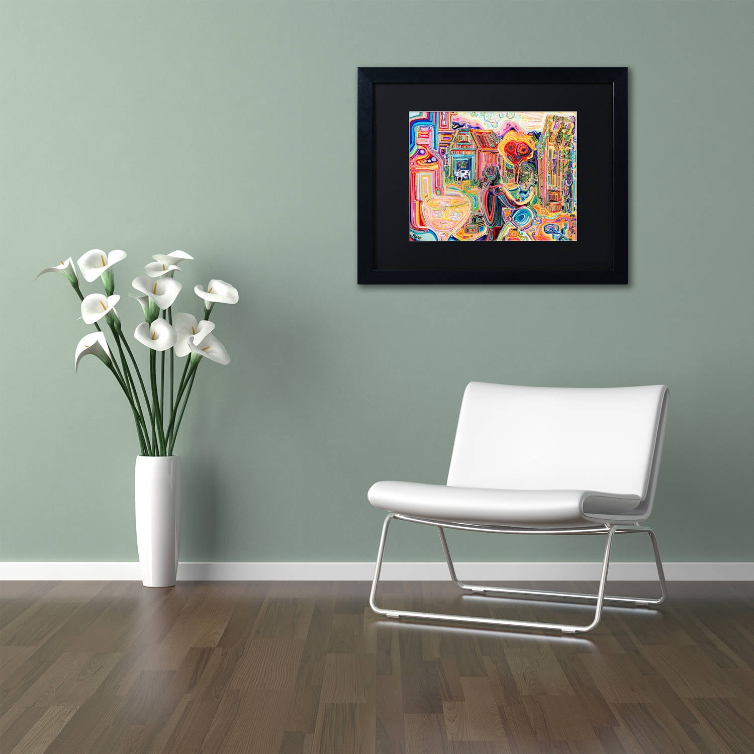 Trademark Fine Art "The Cow Sees Everything" Canvas Art by Josh Byer, Black Matte, Black Frame