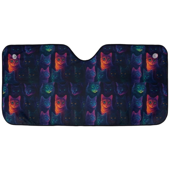 Neon Cat Car Sunshade – Colorful Glowing Cat Windshield Sun Shade, Psychedelic Cat Lover Auto Sun Visor Cover, Cool Pet Car Accessory