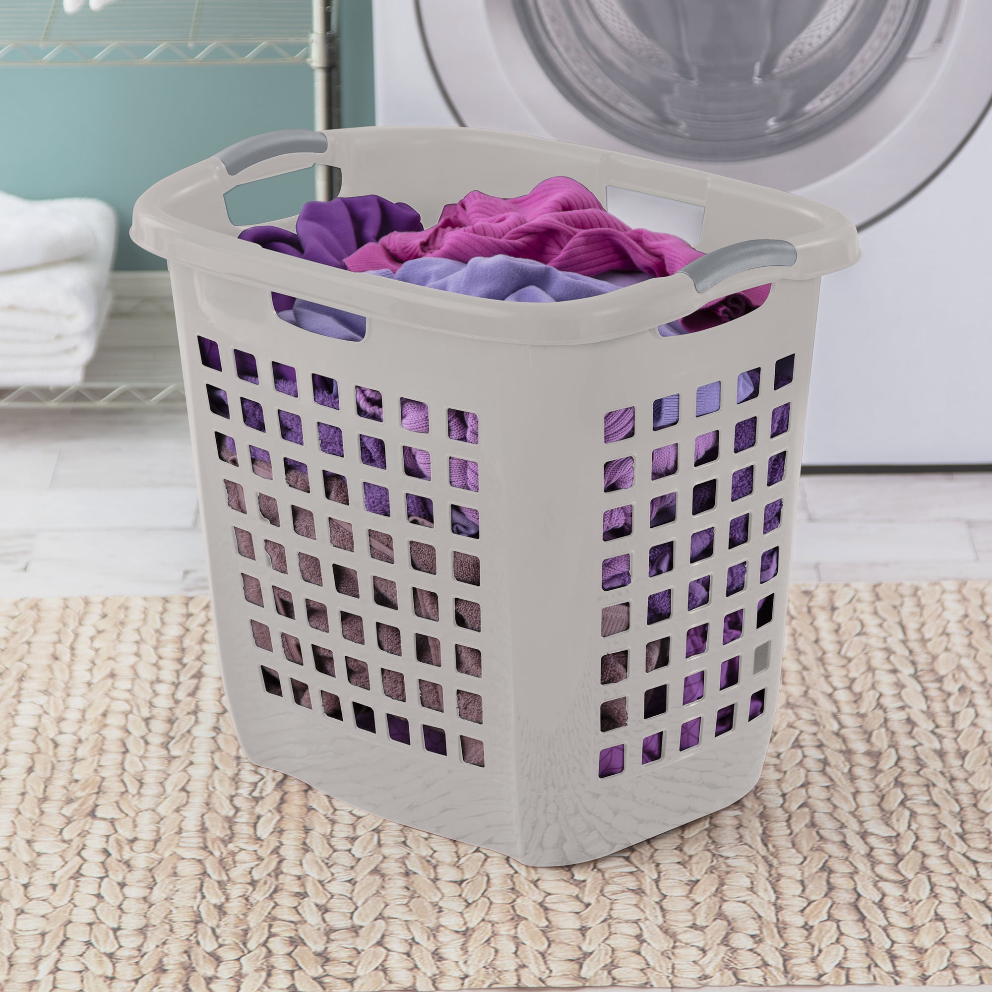 Sterilite 4-Pack 2.1 Bushel Ultra Easy Carry Hamper, Plastic Laundry Basket, Gray Pumice