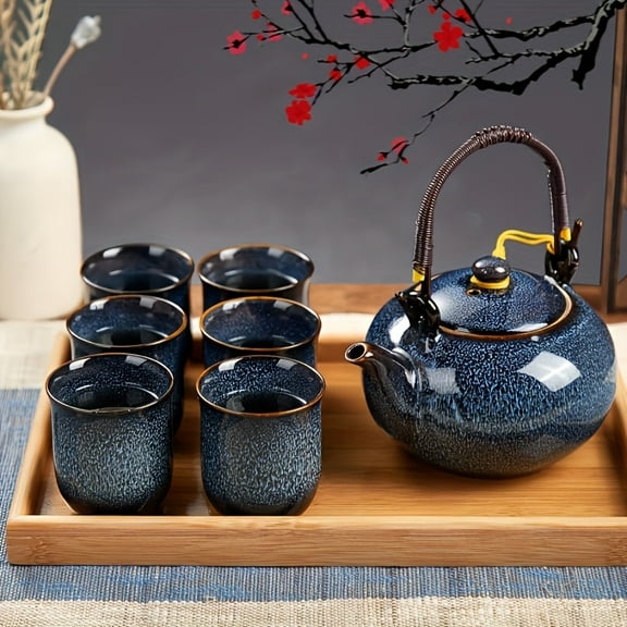 [Porcelain Tea Set] 1 Set, Japanese Tea Set Traditional, Chinese/Asian Tea Sets for 6 Adults, Include 1 Teapot, 6 Tea Cups, Porcelain Tea Pot And Tea Cups, Large Teapot, No Tray