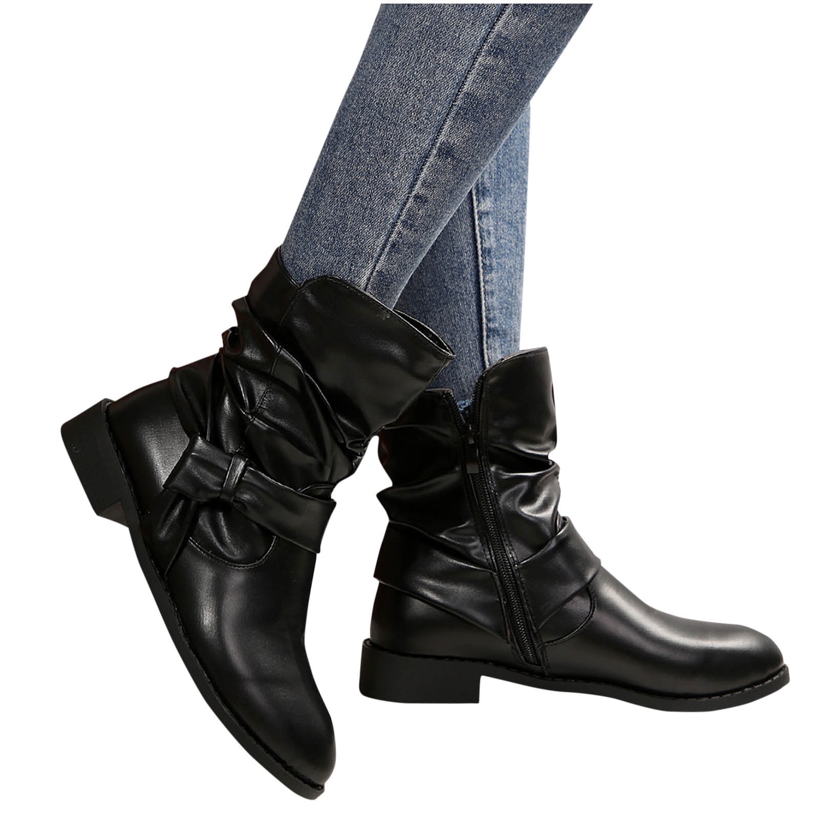 Pisexur Boots Bottes pour Femmes Talon Bas Bout Rond Bottines Mode