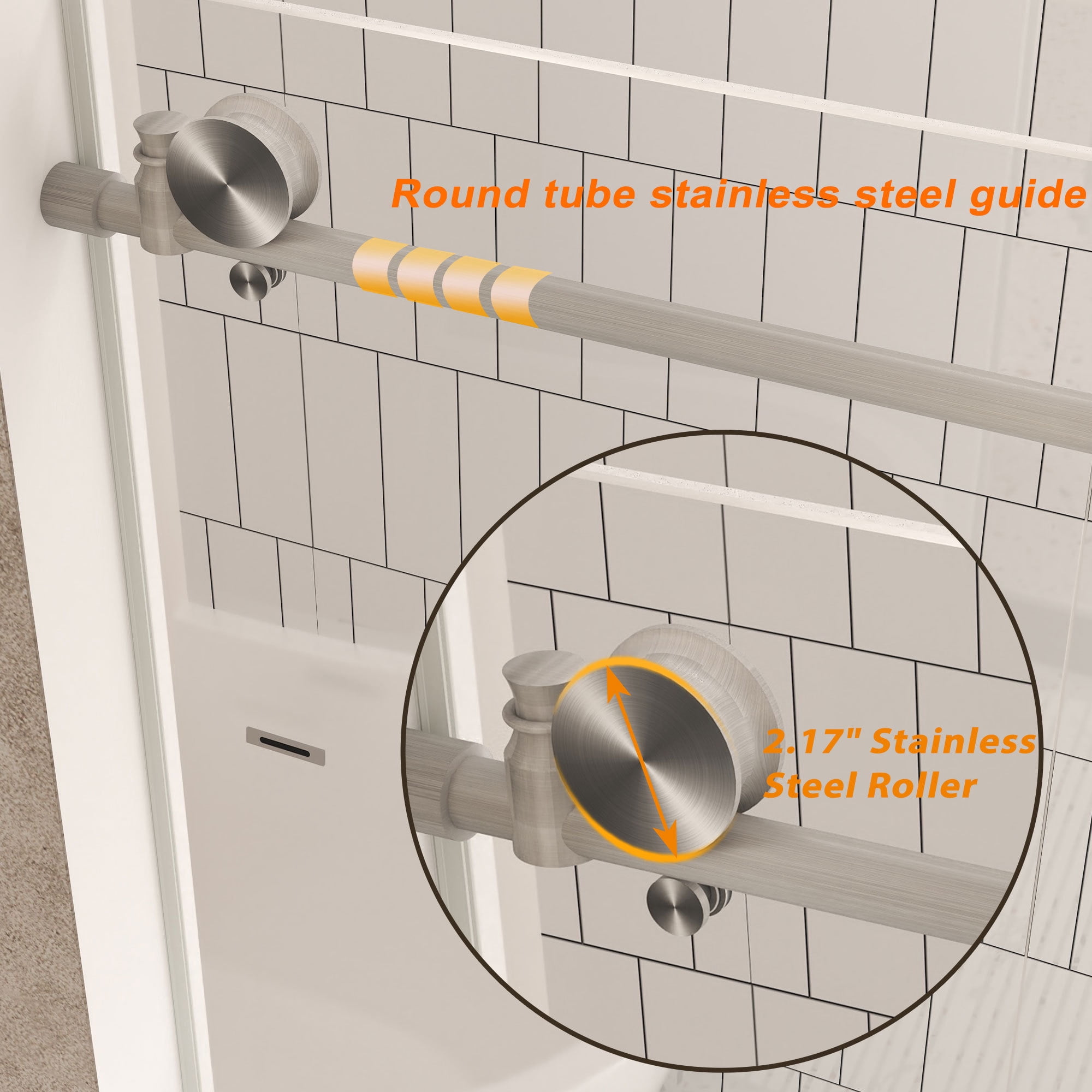 Leumius Frameless Sliding Shower Door,56-60"W x 76" H,1/4" Clear Tempered Glass,Stainless Steel Handle,Brushed Nickel