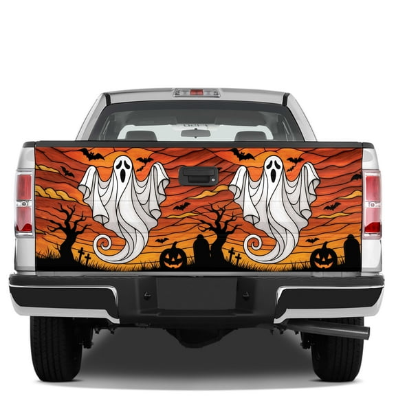 Lotusprinthandmade Halloween White Ghost Tailgate Wrap 2 Sizes (24"x58"), Halloween Graphic Design Tailgate Wrap