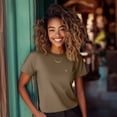 thumbnail image 3 of Dalix Lil Smile Cropped Tee Lightweight High Waisted Short Sleeve Summer Shirt Womens in Latte M Medium, 3 of 5