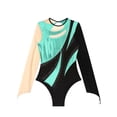 thumbnail image 5 of LiiYii Womens Shiny Gymnastics Leotard Metallic Contrast Color Long Sleeve Bodysuit for Performance Blue Green L, 5 of 7