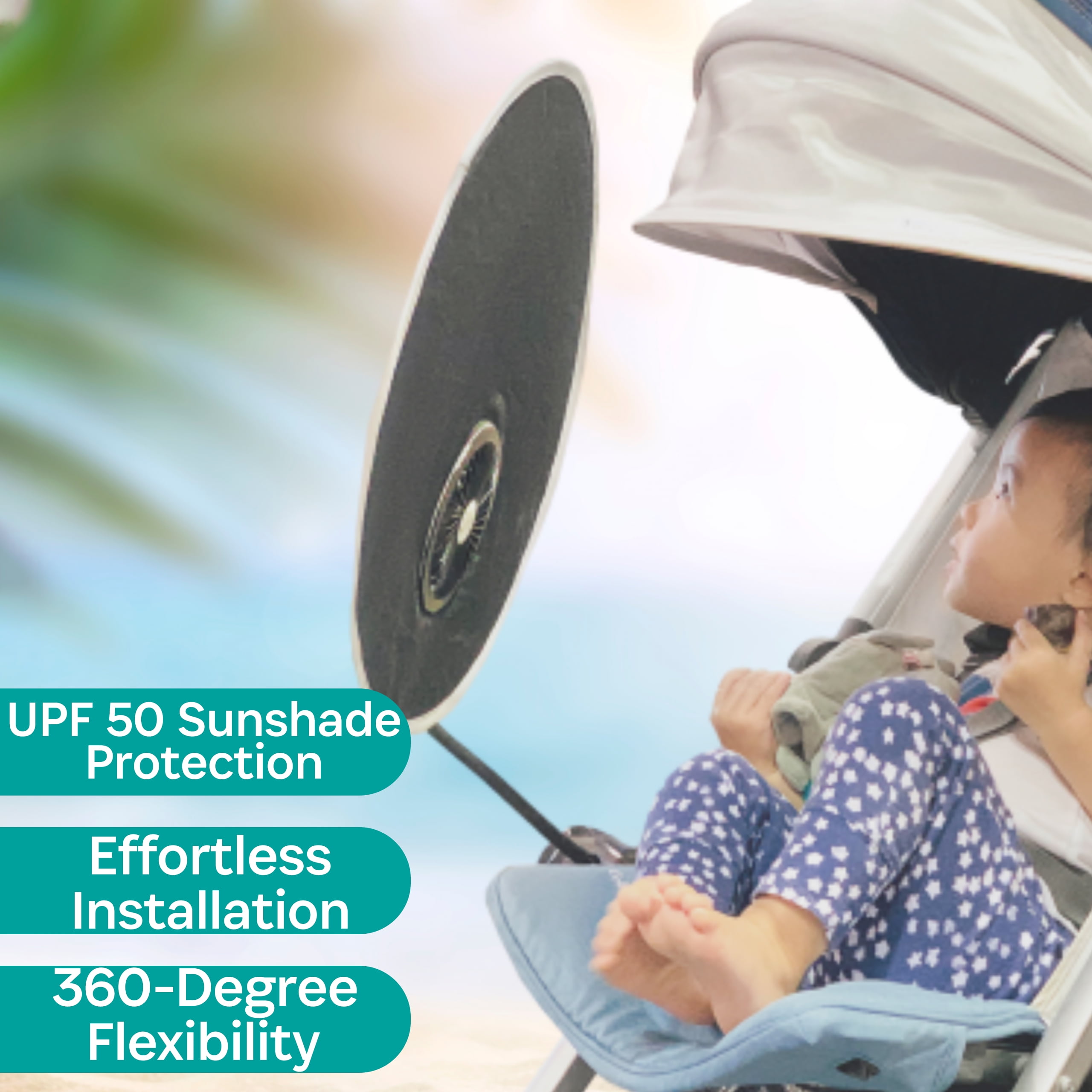 KidCo BuggyGear CoolShade Stroller Visor+Rechargeable Fan w/ Battery