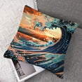 thumbnail image 7 of nygtbtfer Throw Pillow Covers with Zipper The Great Wave Off Kanagawa Painting with Sunset and Fujisan Mount Blue Orange Velvet Soft Comfortable Sofa Couch Bed Square Pillow White, 7 of 7