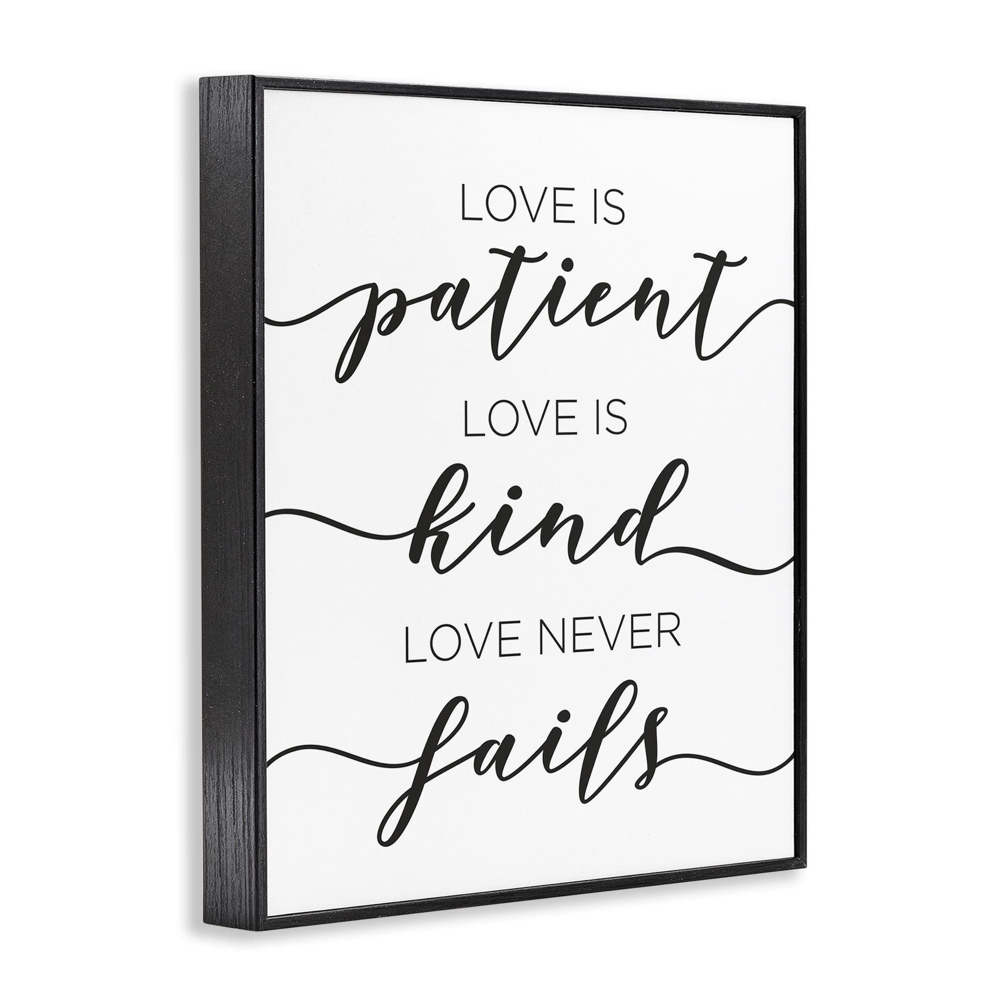 Stupell Industries Love Never Fails Phrase Typography Painting Black Framed Art Print Wall Art, 24 x 30