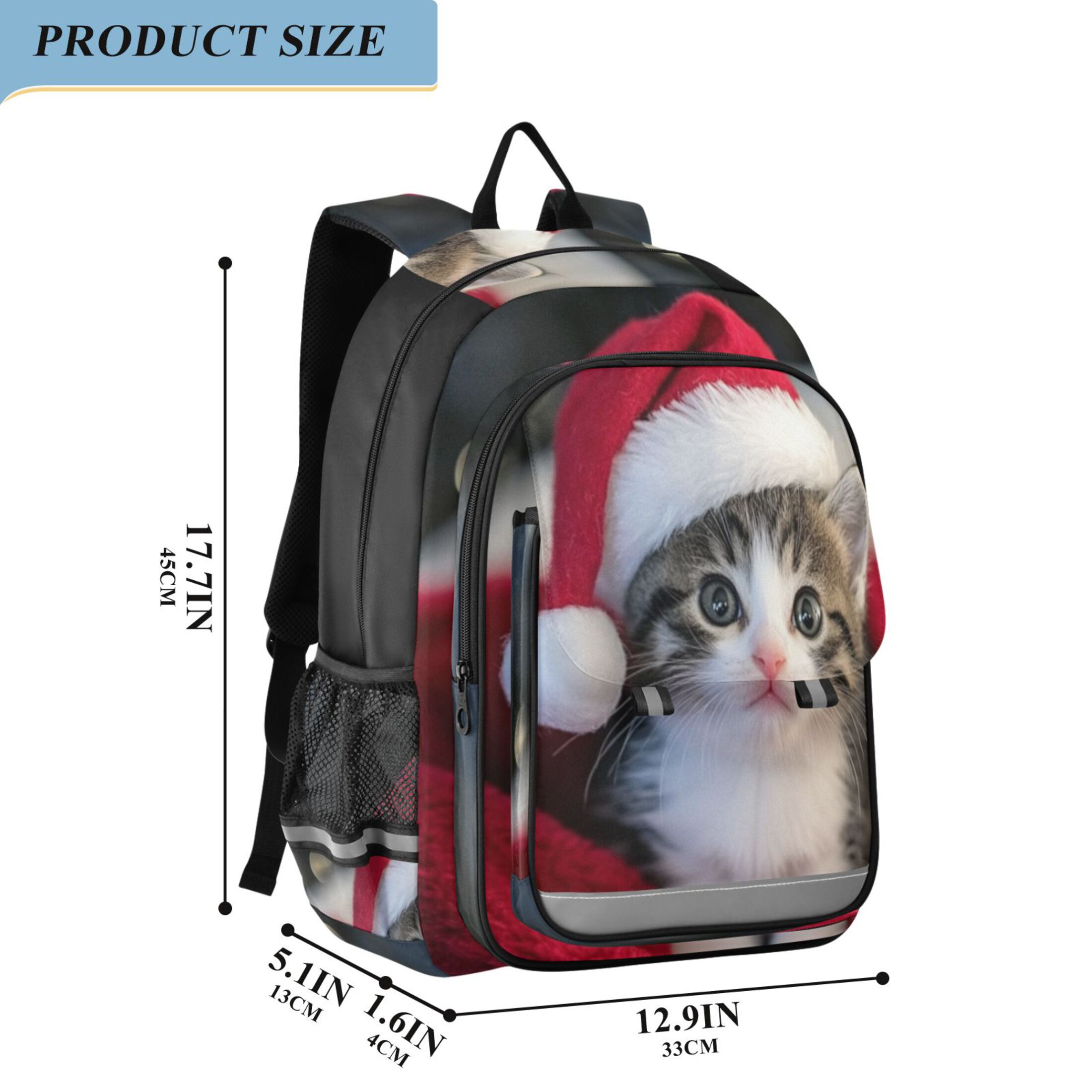 Backpack 12.9 *5.1 * 17.7 Inches Outing Backpack, Shopping Backpack, Travel Backpack Santa Hat Cat Picture