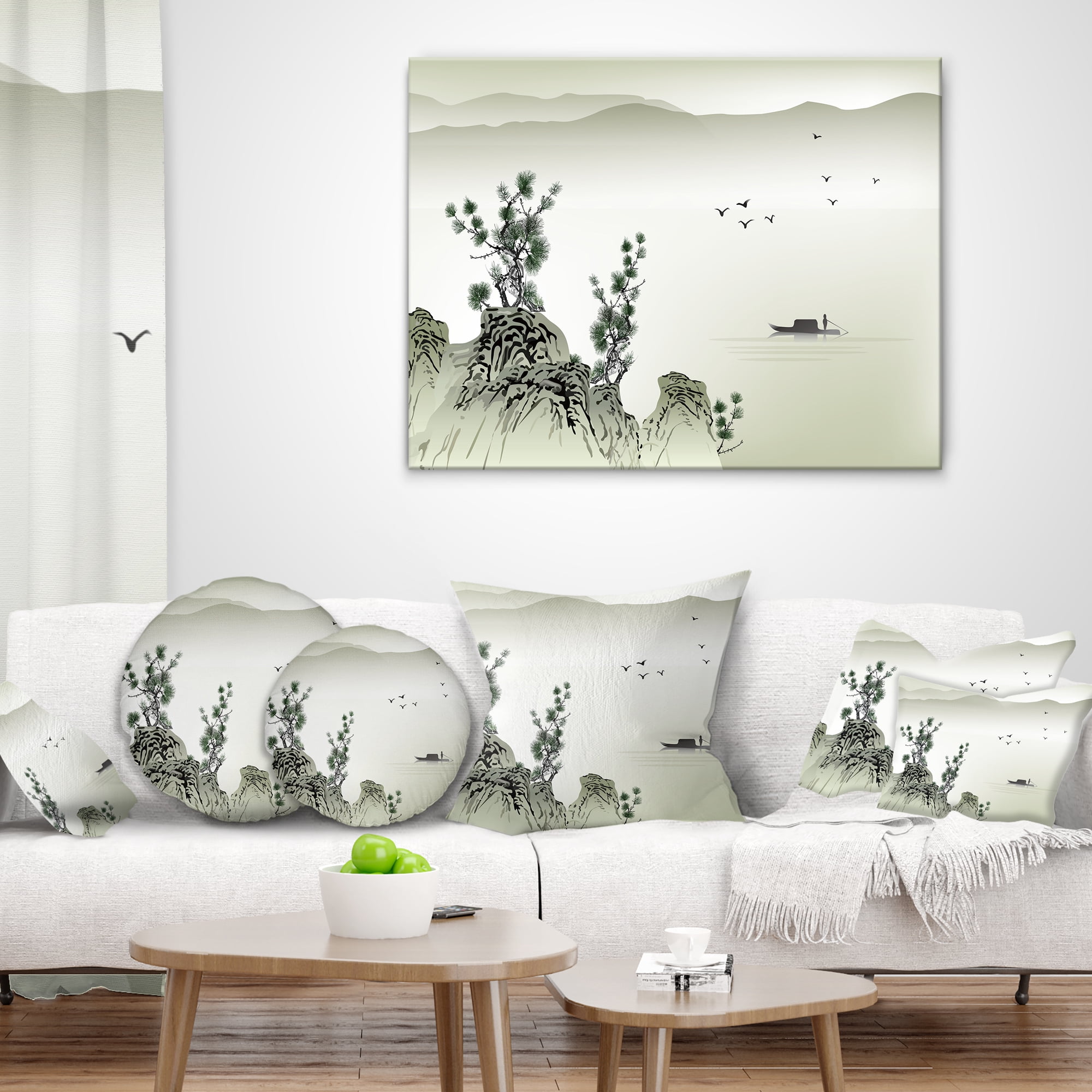 Designart Mountains and Sea - Landscape Printed Throw Pillow - 12x20