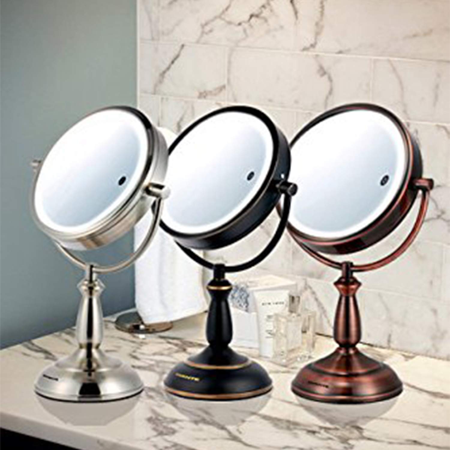 Ovente 7.5" Lighted Tabletop Vanity Makeup Mirror, Magnifier Spinning Double Sided, MPT75CO1X10X - image 5 of 10