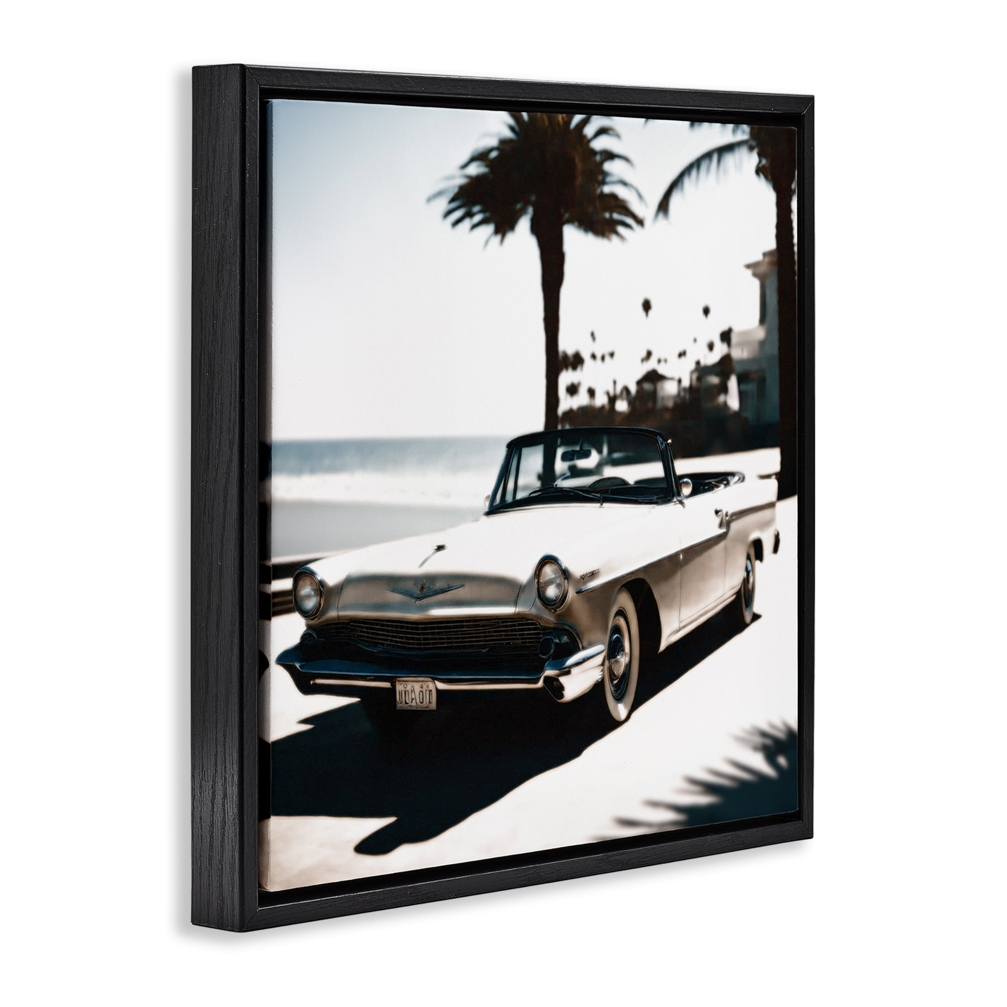Stupell Industries California Cruise Antique Car Transportation Painting Black Floater Framed Canvas Art Print Wall Art, 25 x 25