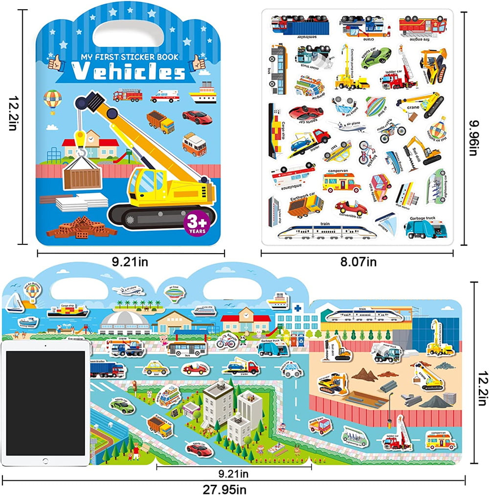 Dinosaur Reusable Sticker Books for Kids 2-4, Stickers for Toddlers 2-4  Years, 52 pcs Reusable Stickers for Boys Girls Church Airplane Car Travel