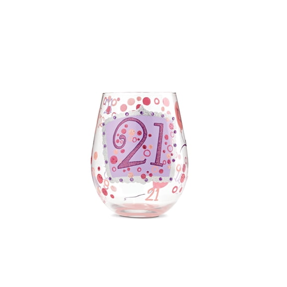 Enesco Lolita Stemless 21st Birthday Hand Painted Stemless Wine Glass 4.5in H