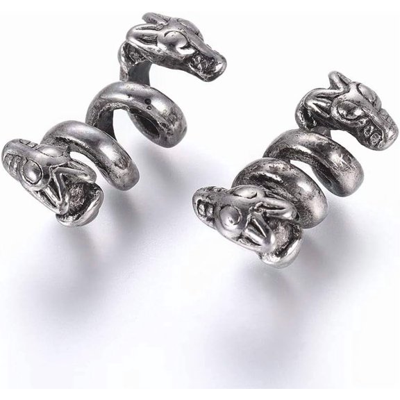 Generic 2Pcs Snake Stainless Steel Beads Tibetan Style Antique Silver Snake Spacer Beads for DIY Bracelet Necklace Jewelry Making Hole 5mm
