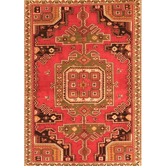 Ahgly Company Indoor Rectangle Medallion Orange Traditional Area Rugs, 8' x 12'
