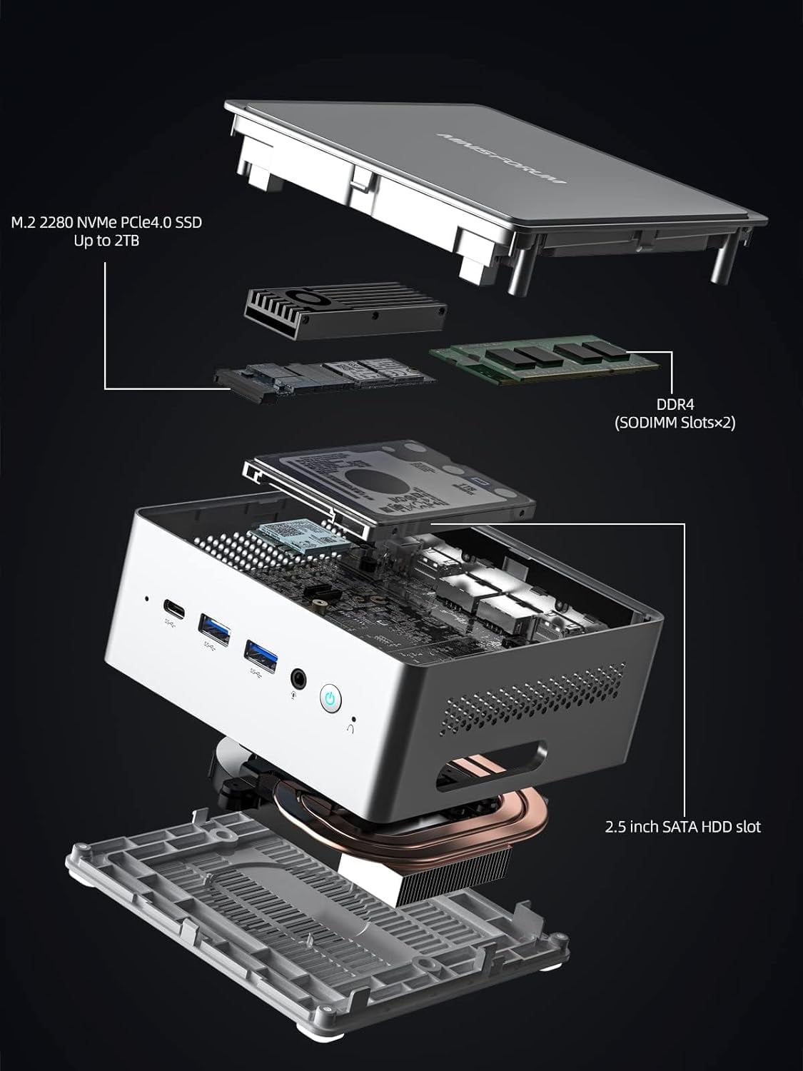 MINISFORUM NAB6 Lite Mini PC Core i5-12600H(12C/16T, up to 4.5 GHz) Mini Computer 16GB RAM + 500GB SSD, 2xHDMI + 2xUSB-C 4K@60Hz Outputs, 2x2.5G LAN, 4xUSB3.2, Intel Iris Xe Graphics Desktop Computer - MINISFORUM NAB6 Lite Mini PC Core i5-12600H(12C/16T, up to 4.5 GHz) Mini Computer 16GB RAM + 500GB SSD, 2xHDMI + 2xUSB-C 4K@60Hz Outputs, 2x2.5G LAN, 4xUSB3.2, Intel Iris Xe Graphics Desktop Computer -