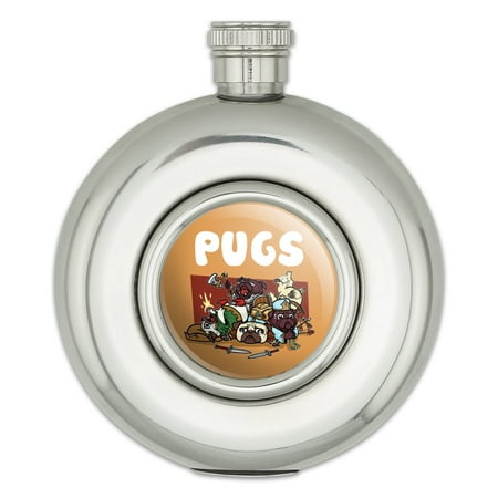 

PUGS Games RPG Pickup Groups LFG Rogue Wizard Warrior Ranger 2 Round Stainless Steel 5oz Hip Drink Flask